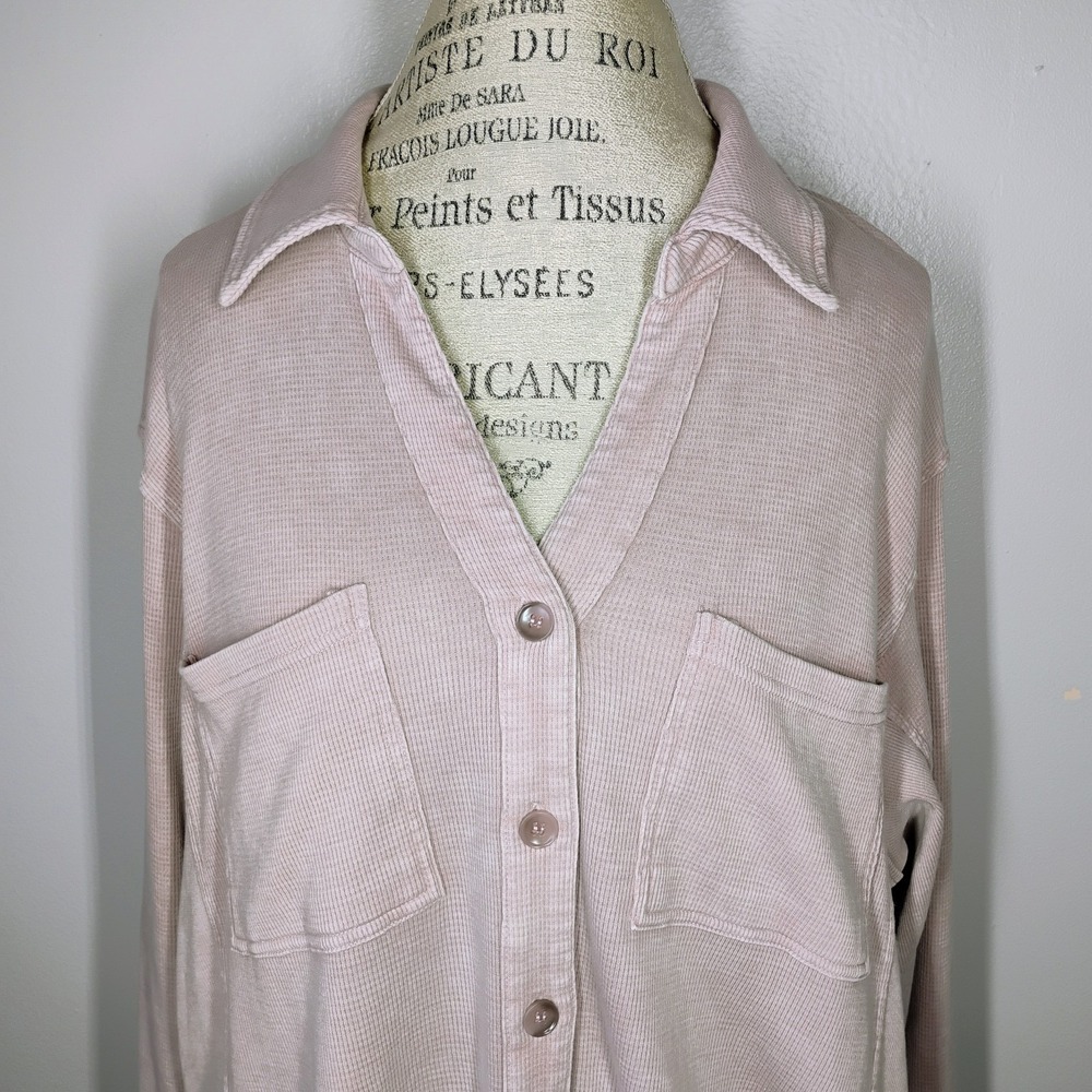Jane & Delancey Waffle Knit Top Beige Womens XXL Grunge Cozy Oversized Pockets - Picture 2 of 9